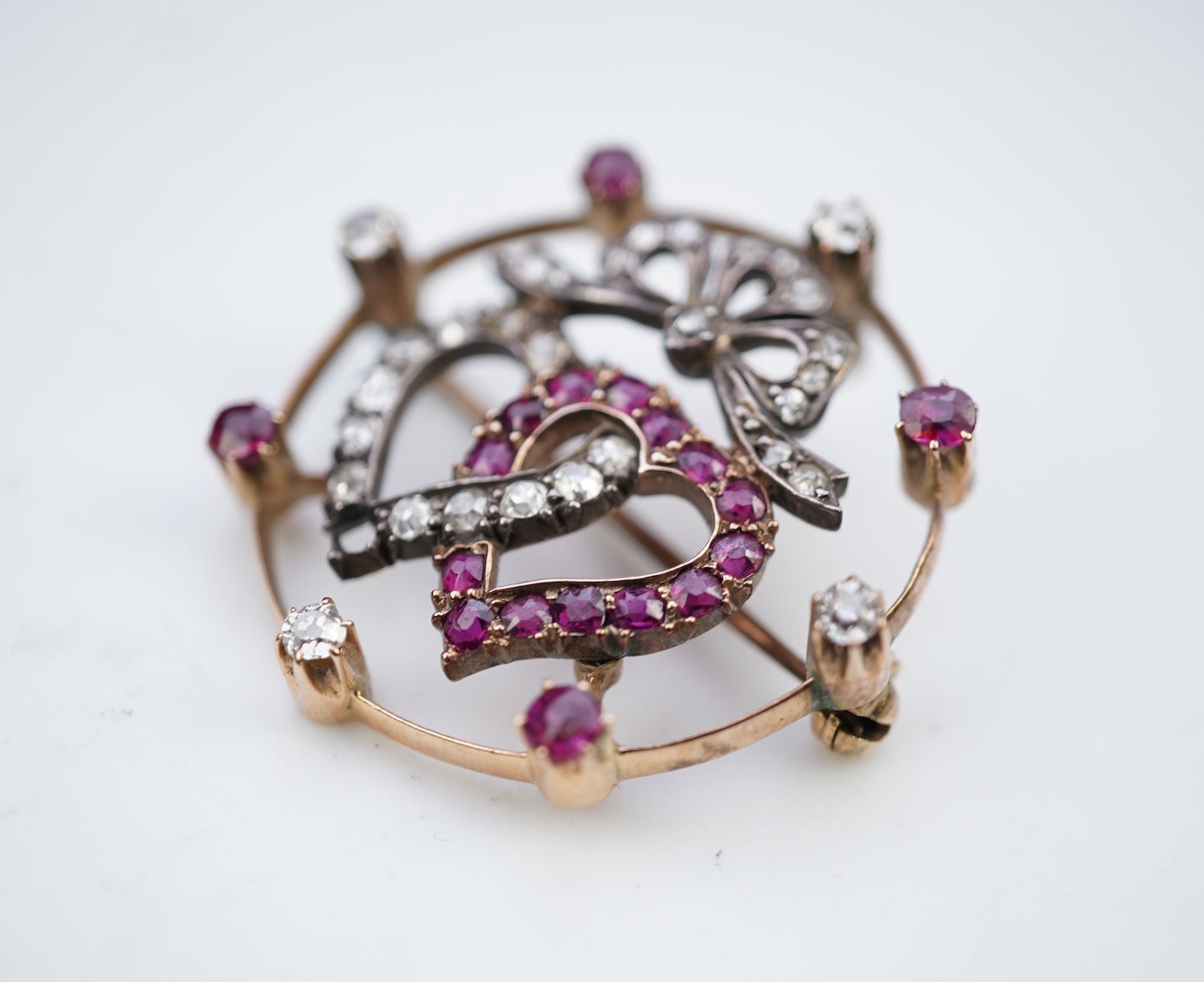 A ruby and diamond brooch, circa 1900